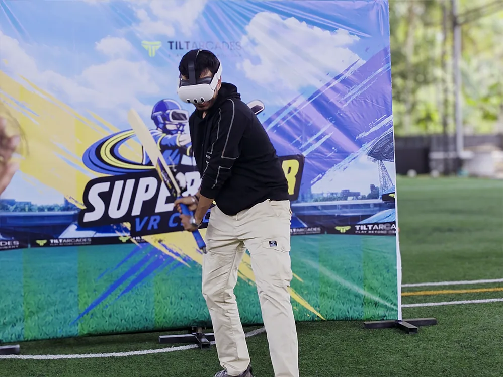 Player taking guard with the SuperOver bat