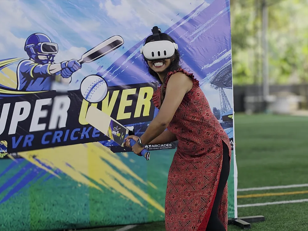Woman player batting in SuperOver VR Cricket